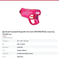 Дитячий ігровий Водний пістолет 8012WG(Pink) пластик, 12х3х9 см
