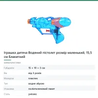 Іграшка дитяча Водяний пістолет розмір маленький, 15,5 см Блакитний